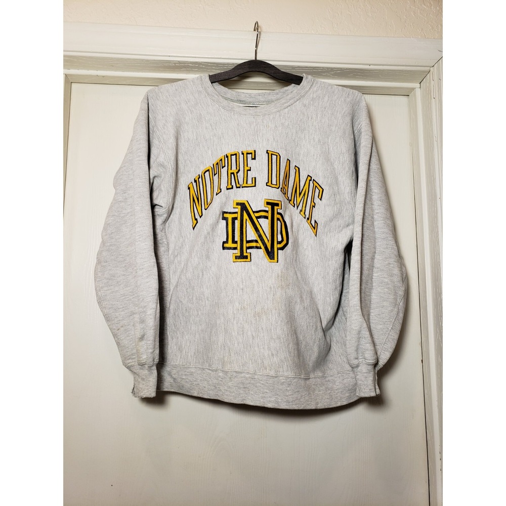 Women's Vintage Champion Reverse Weave Warmup Notre Dame Sweatshirt Size XL Gray